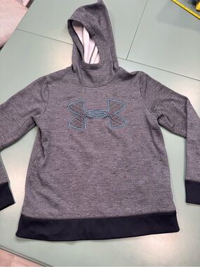 Under Armour Gray Heather Hoodie with Blue Logo Trim